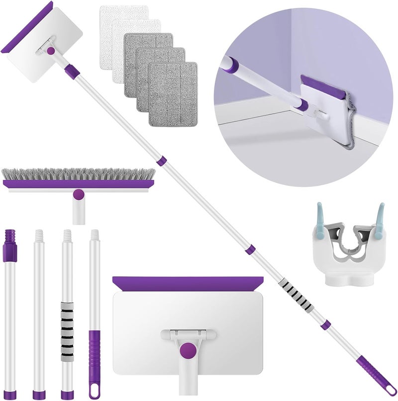 wlich Baseboard Cleaner Tool with Handle, 60" Extendable Long Handle Baseboard Cleaner with 5 Reusable Pads for Baseboards Cleaning, Ceiling, Wall, Floor, Bathroom Kitchen - Image 1